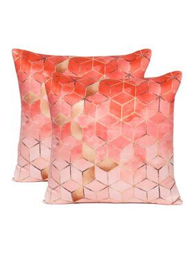 Oussum Decorative Cushion Cover Cotton Square Geometric Print Pillow Set of 2